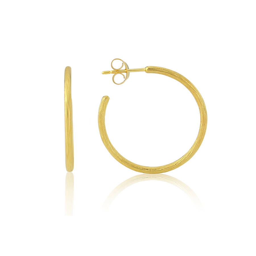 Brushed Gold Or Silver Medium Hoop Earrings By Auree Jewellery Gold Hoop Earrings