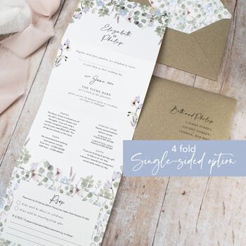 Periwinkle Foliage Concertina Wedding Invitations With Integrated RSVP, 2 of 5