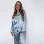 Blue Embroidered Satin Bridal Pyjamas Long, thumbnail 3 of 5