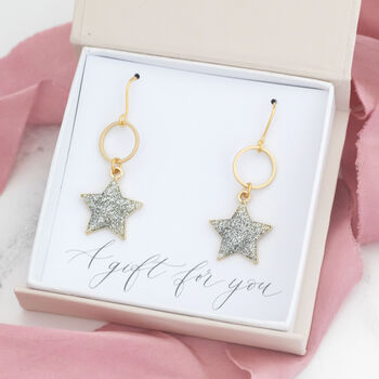Sparkle Star Circle Drop Earrings, 6 of 10