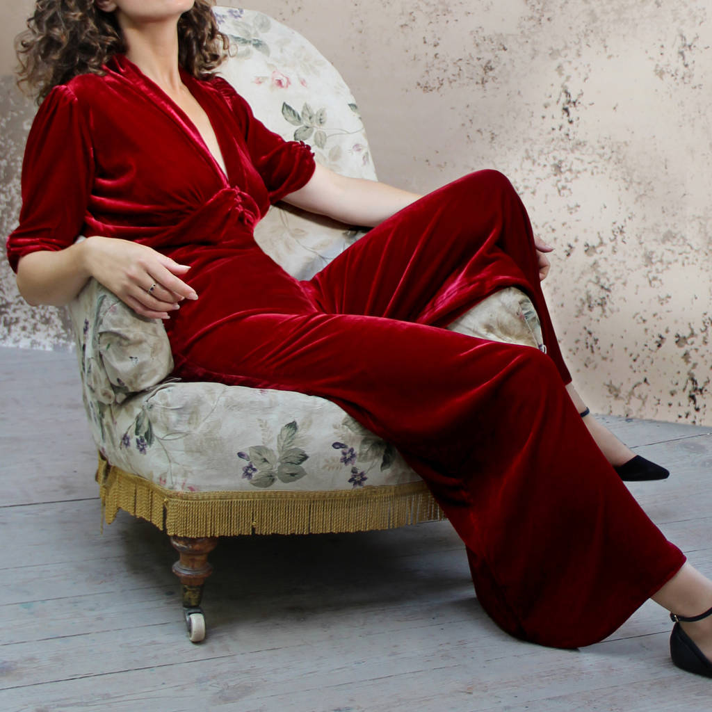 Sumptuous Vintage Style Red Silk Velvet Jumpsuit, 1 of 3
