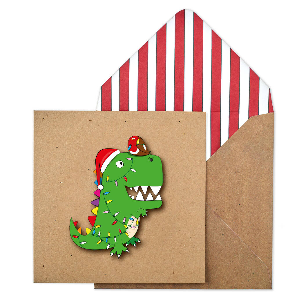 Handmade Dinosaur In Christmas Lights Christmas Card By Tache