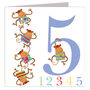 Five Monkeys 5th Birthday Card, thumbnail 2 of 4