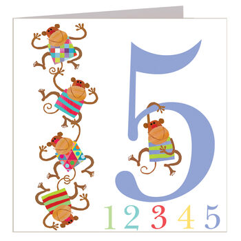 Five Monkeys 5th Birthday Card, 2 of 4