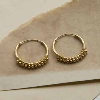 Gold Plated Sterling Silver Ball Detail Hoops, 3 of 5