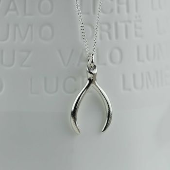 Solid Silver Lucky Wishbone Necklace, 2 of 3