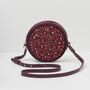 Magical Mushroom Embroidered Burgundy Velvet Circle Bag, thumbnail 1 of 7