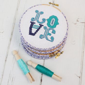 Embroidery Hoop Cross Stitch Gift Set. Love In Blue, 2 of 7