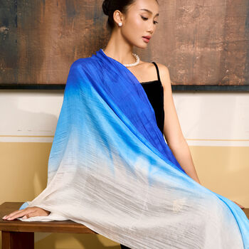 100% Mulberry Silk Scarf, Ombre Royal Blue White In Gift Box, 3 of 11