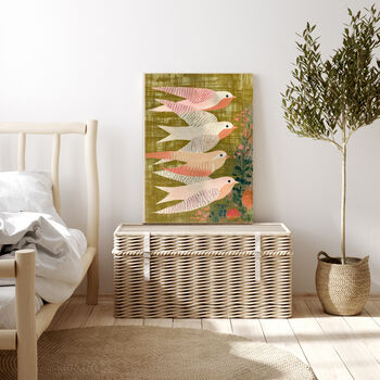 Flying Swallows Flower Art Print, 3 of 5