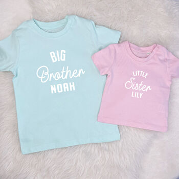 Brother Sister Matching Personalised T Shirt Set, 2 of 7