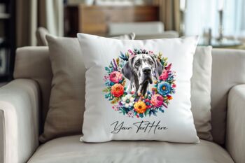 Personalised Great Dane Summer Floral Dog Wreath Cushion And Mug Gift Bundle, 4 of 4