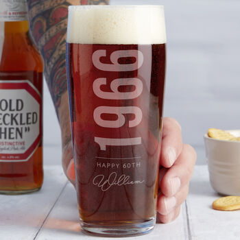 Personalised 60th Birth Year And Name Beer Glass, 4 of 10