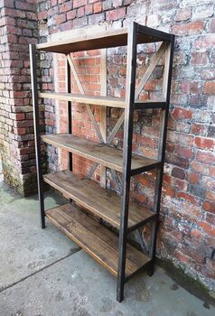 Industrial Reclaimed Steel Wood Bookcase Shelf Unit 457, 2 of 6