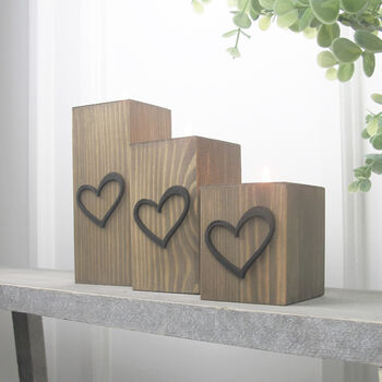 Handcrafted Wooden Tea Light Holder With Black Heart, 5 of 9