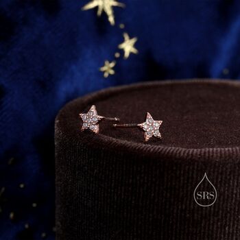 Extra Tiny Cz Star Stud Earrings In Sterling Silver, 3 of 10
