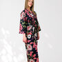 Black And Pink Flower Print Cotton Dressing Gown Kimono, thumbnail 2 of 11