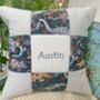 Patchwork Dinosaur Name Cushion, thumbnail 1 of 5