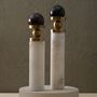 Handmade White Marble And Brass Candle Holders Set, thumbnail 1 of 2
