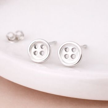 Sterling Silver Sewing Button Stud Earrings – 9mm, 2 of 4
