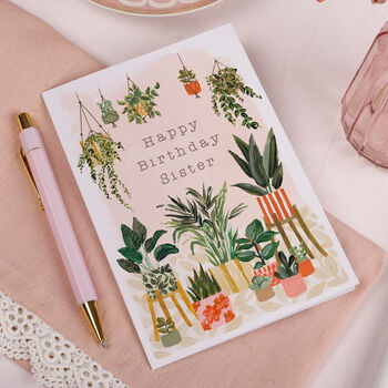 Peach Happy Birthday Sister Card With Houseplants, 2 of 2