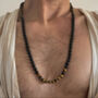 Mens Long Tigers Eye And Black Onyx Brass Necklace, thumbnail 2 of 3