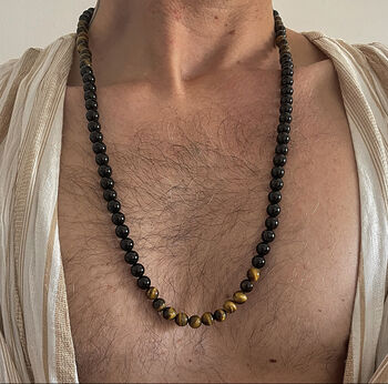 Mens Long Tigers Eye And Black Onyx Brass Necklace, 2 of 3