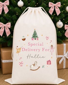 Extra Large Luxury Personalised Christmas Sack Pink Nutcracker, 2 of 3