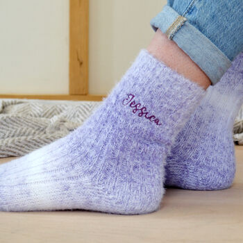 Embroidered Ombre Fluffy Bed Socks, 2 of 3
