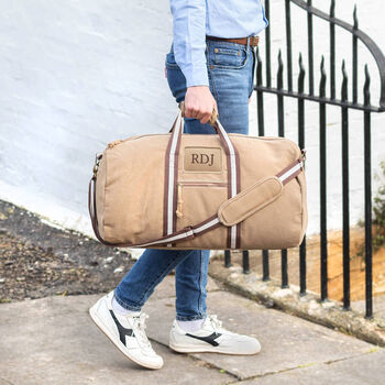 Personalised Patched Canvas Holdall With Shoulder Strap, 2 of 5