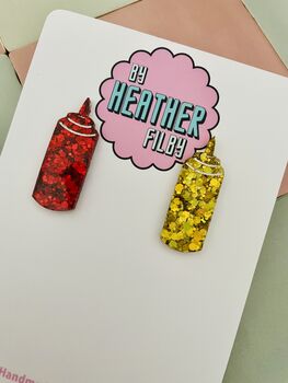 Ketchup And Mustard Glitter Resin Earrings, 4 of 4