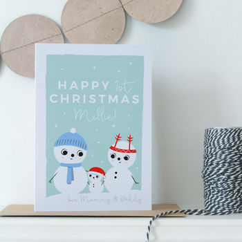 First Christmas Card Personalised With Cute Snow People, 3 of 3