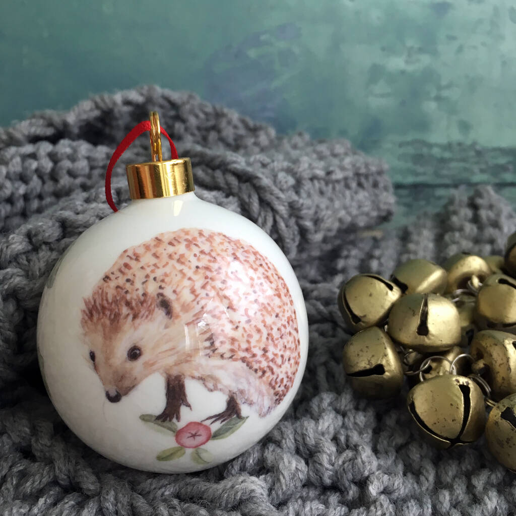 Hedgehog Bone China Christmas Bauble By littlebirdydesigns