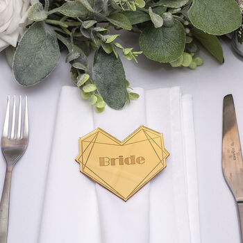 Geo Heart Mirror Acrylic Wedding Place Setting Favours, 3 of 5