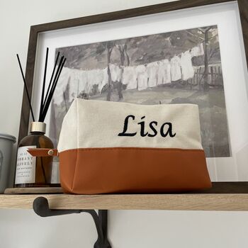 Personalised Embroidered Canvas And Faux Leather Toiletry Bag, 3 of 7