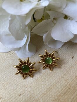 Gold Sun Green Stud Earrings, 4 of 6