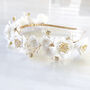 Eva White And Gold Flower Bridal Headband, thumbnail 2 of 5