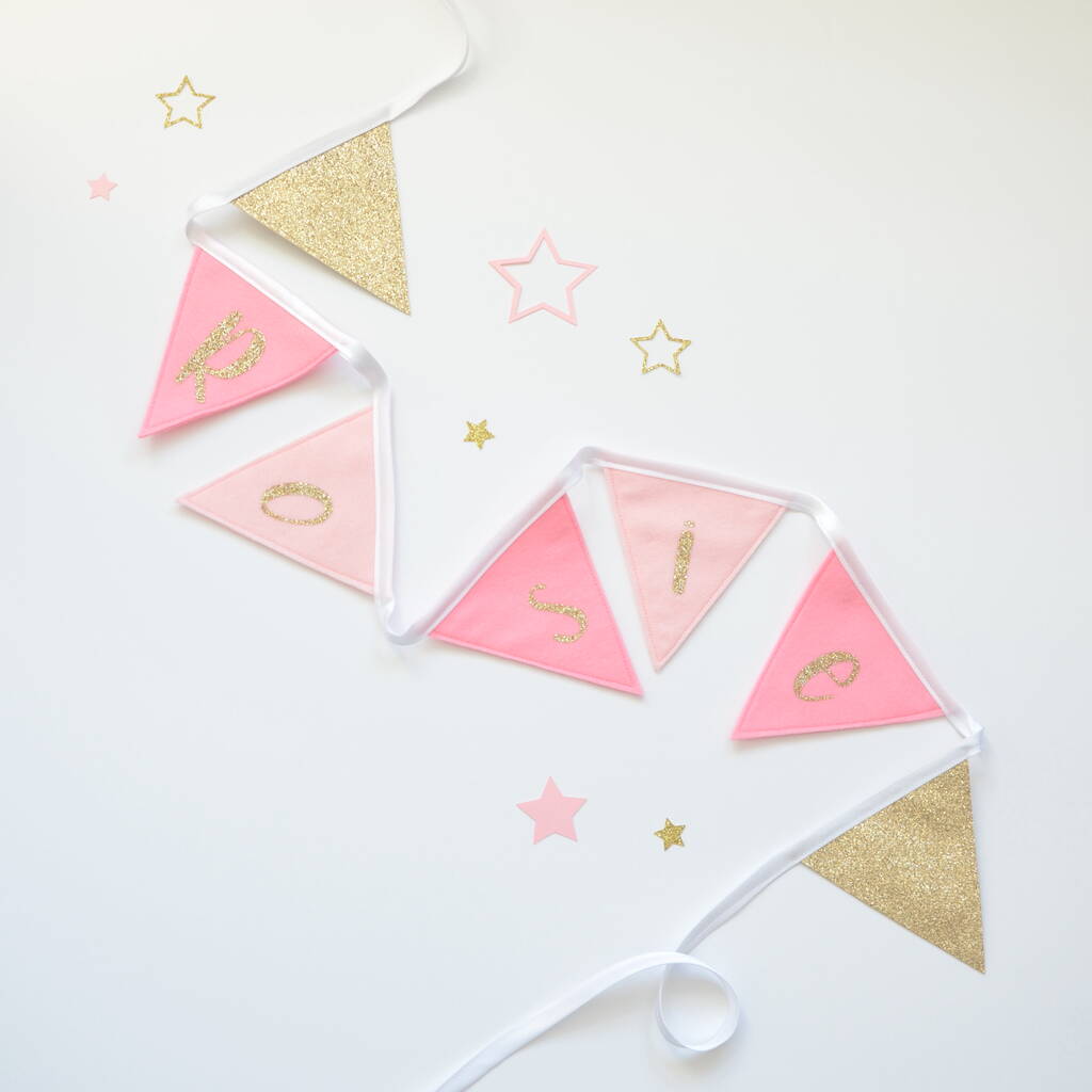 Personalised Pink And Gold Name Bunting, 1 of 6