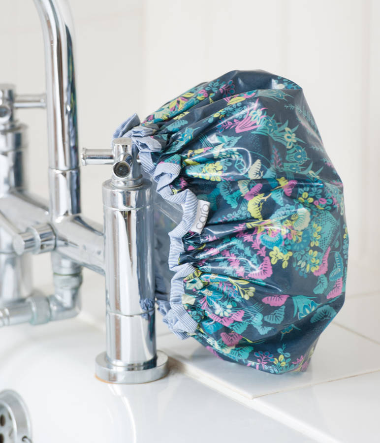 Waterproof Shower Cap In Moonlight Watergarden By Caro London
