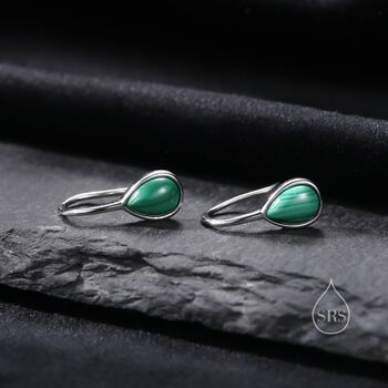 Genuine Malachite Pear Cut Drop Hook Earrings, 5 of 10