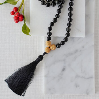 Black Obsidian 108 Mala Bead Prayer Necklace, 3 of 5