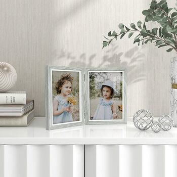 Wooden Folding Picture Frame Vertical Light Grey, 3 of 4