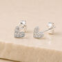 Small Sterling Silver Textured Sparkling Heart Stud Earrings, thumbnail 2 of 8