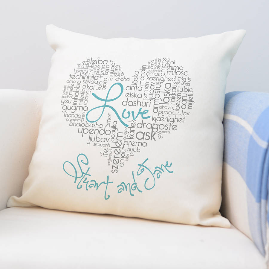 personalised love typographic cushion by cherry pete