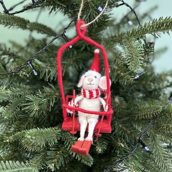 Personalised Mouse In Ski Lift Christmas Bauble, 2 of 3