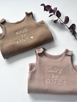Personalised Baby One Dungarees Romper | Embroidered, 5 of 9