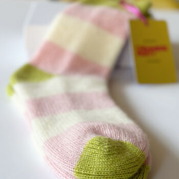 100% Cashmere Bold Pink Stripe Socks, 5 of 8