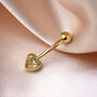 9ct Gold And Clear Cz Crystal Heart Ball End Belly Bar, thumbnail 2 of 4