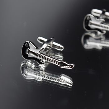 Electric Guitar Silver Cufflinks Gift For Musicians 316 L Stainless Steel Rock Accessory, 2 of 6