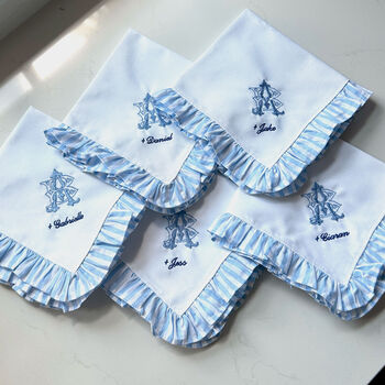 Blue Frill Bespoke Monogram Napkins | Set Two, 2 of 3